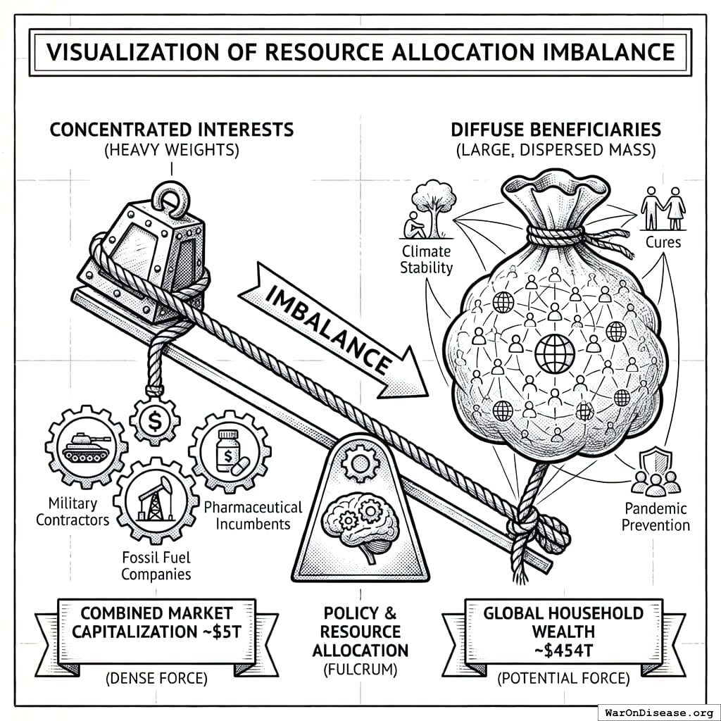 Everyone together has 90 times more money than weapons companies. The weapons companies are still winning. This is called leverage.