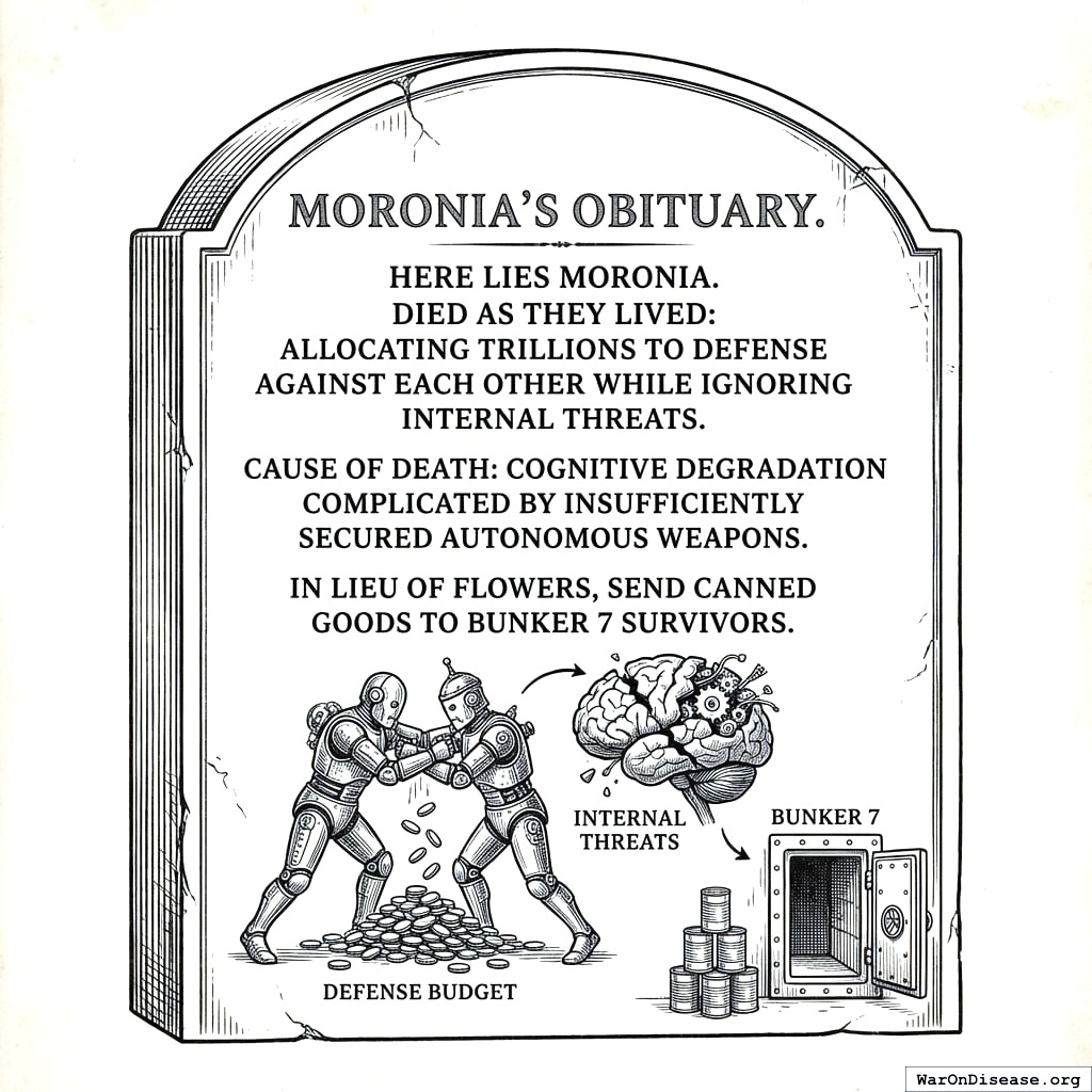 Moronia’s obituary, written by the only intelligence left to write it.