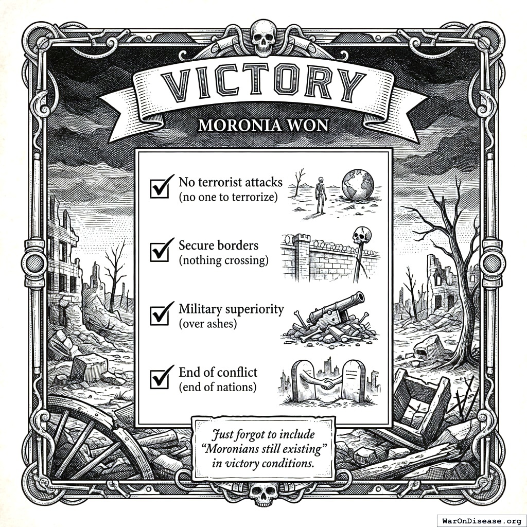 Mission accomplished: all objectives met, all targets destroyed, nation completely annihilated.